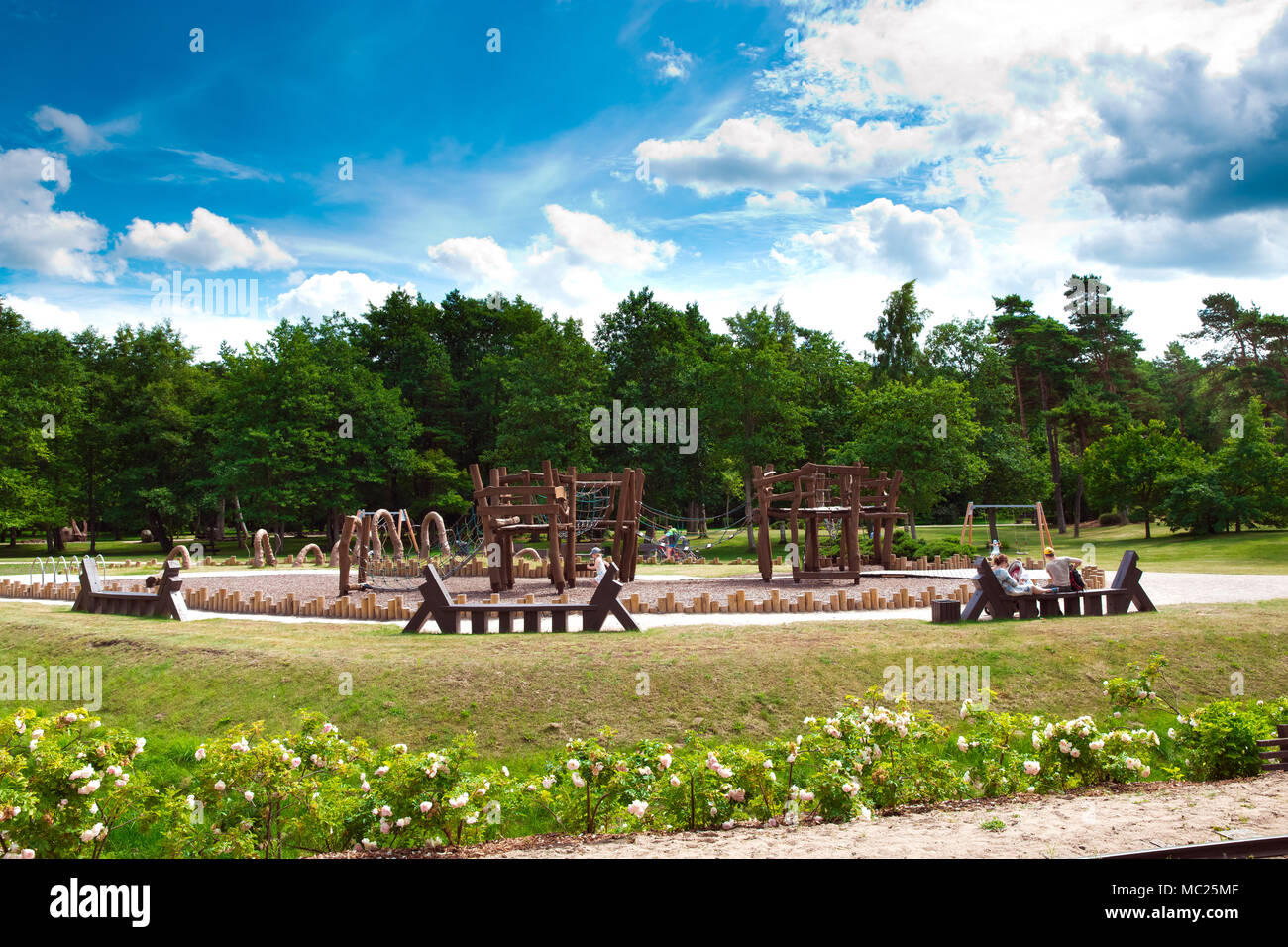 Ecological wooden playground Stock Photo