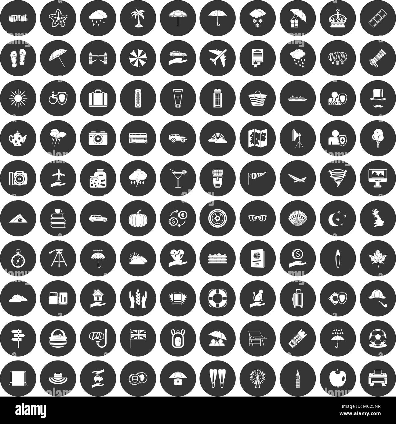 100 umbrella icons set black circle Stock Vector Image & Art - Alamy