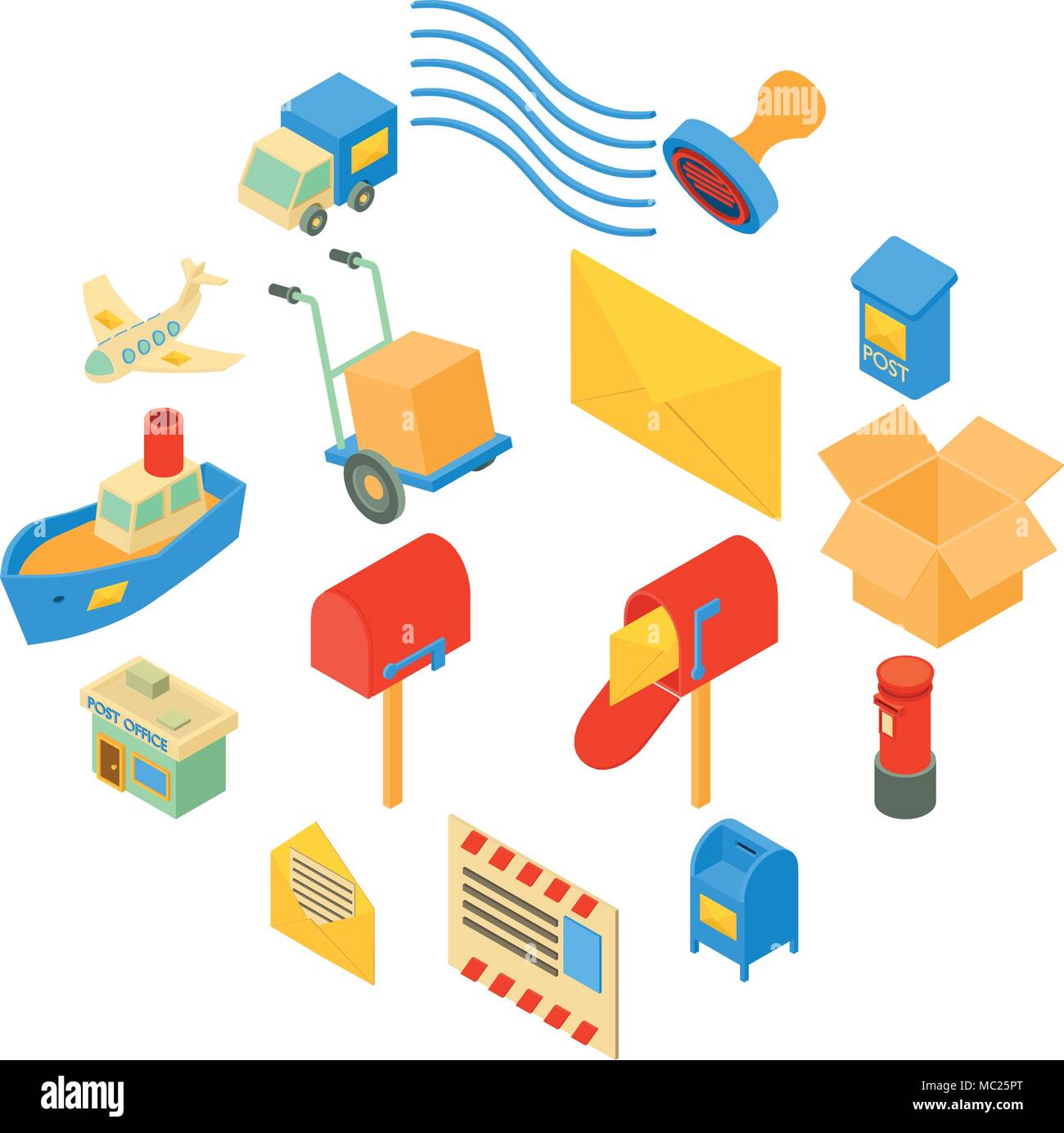 Poste service icons set, isometric style Stock Vector
