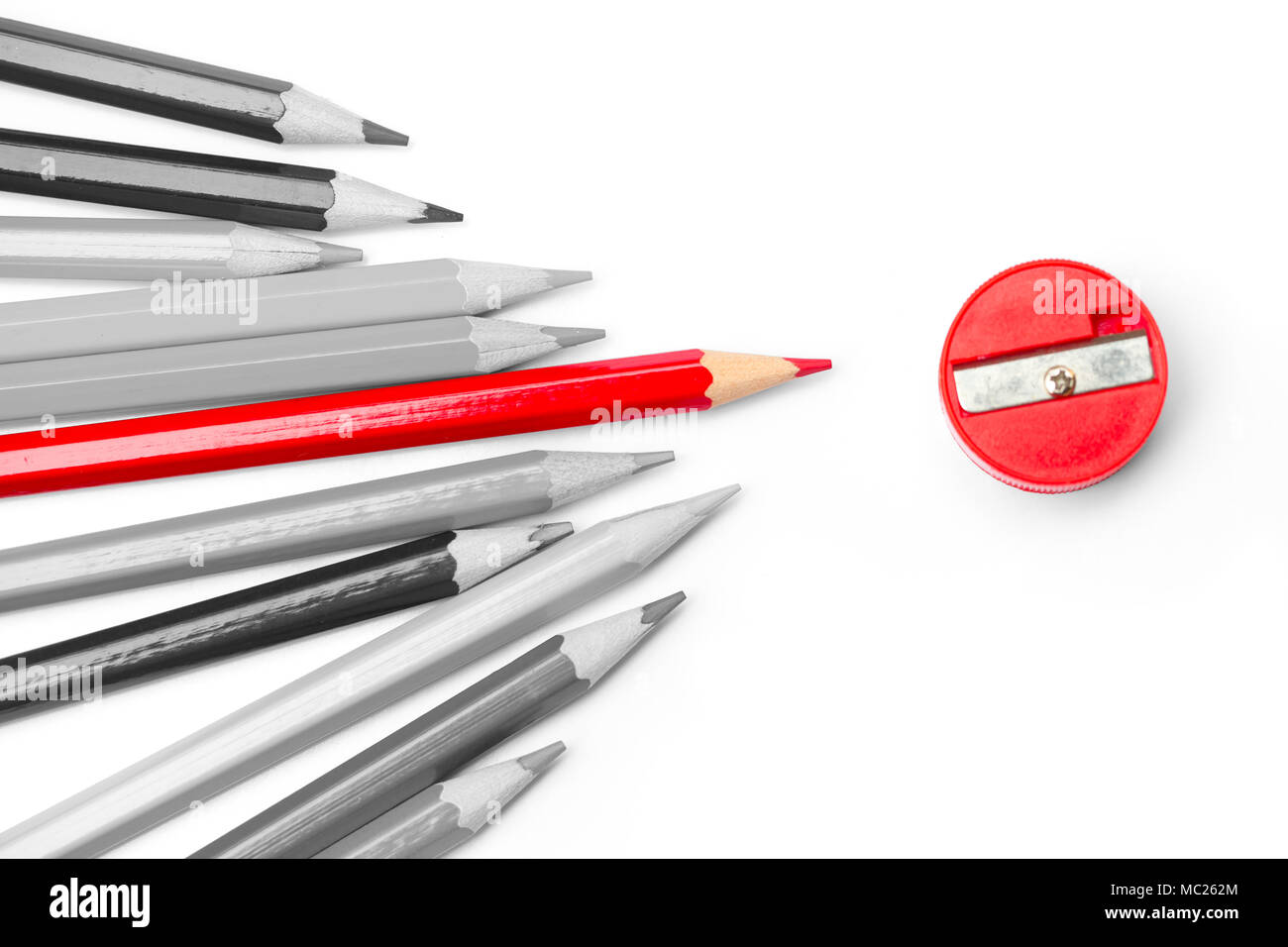 Red pencil place leading competition other for Business personal outstanding concept Stock Photo