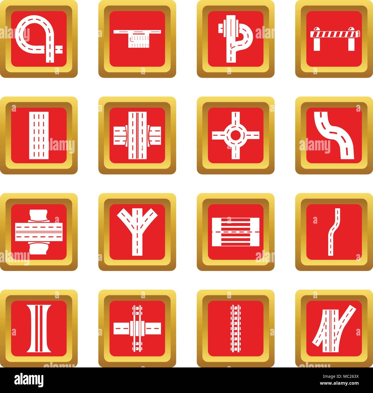 Road parts constructor icons set red square vector Stock Vector