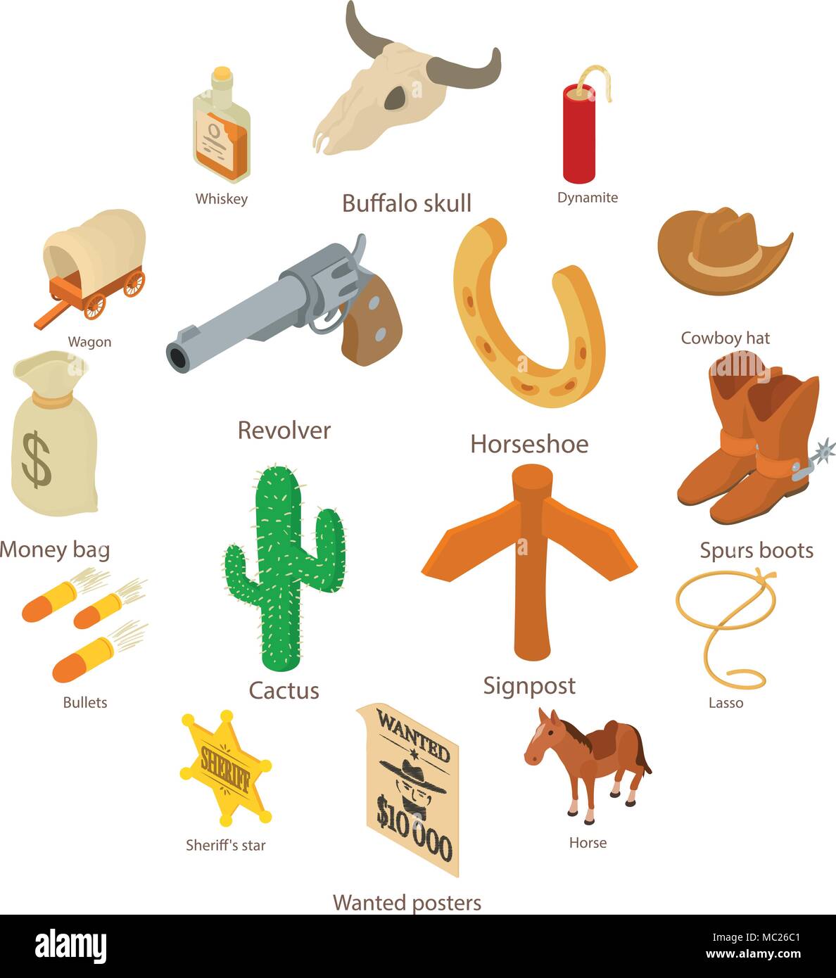 Wild west icons set, isometric style Stock Vector