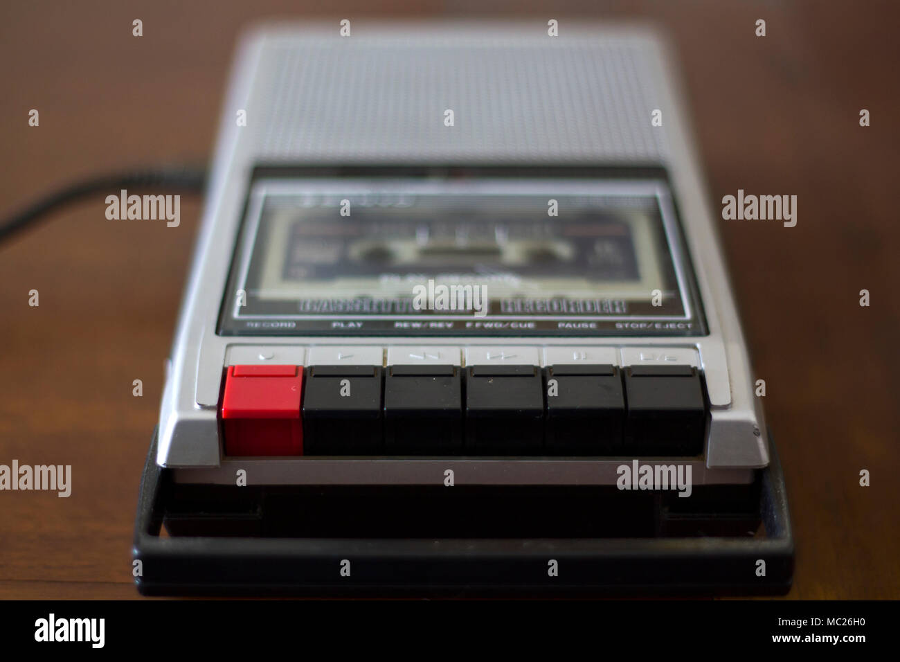 Vintage cassette tape player recorder with audio tape cassette inside Stock Photo