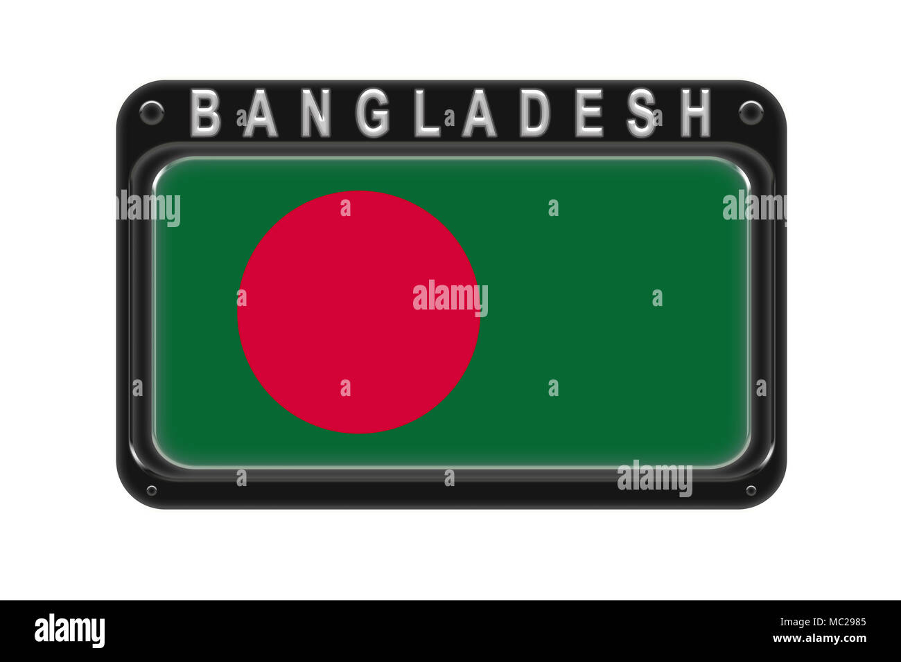 Surround the flag of Bangladesh in the frame with rivets on white background Stock Photo