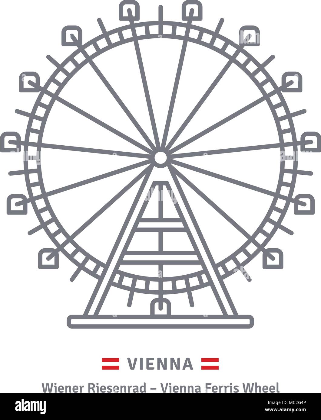 Austria line icon. Prater ferris wheel at Vienna and Austrian flag ...
