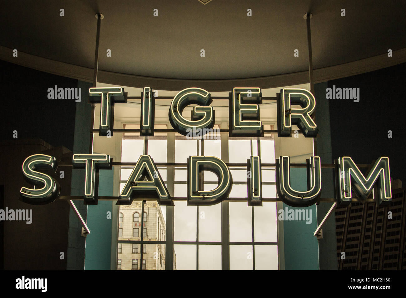 Vintage Tiger Stadium sign from the original Detroit Tiger field. The stadium was home to the TIgers from 191 Stock Photo