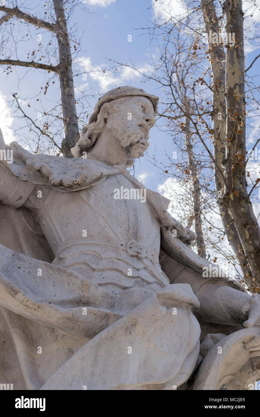 Statues of Spanish Kings in Plaza del Oriente, Madrid in spring Stock