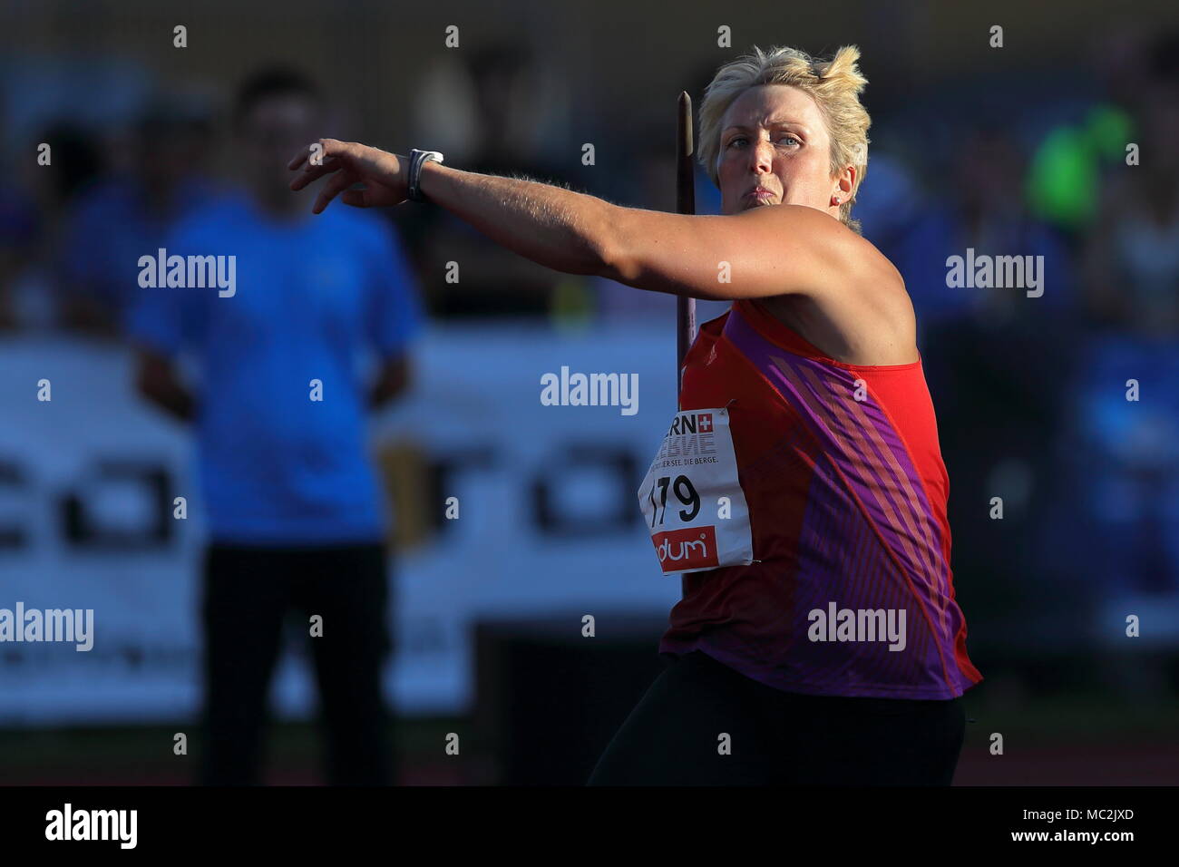 Lucerne, Switzerland. 17th, Jul 2012.  Christina Obergfoll of Germany in action during the Women's Javelin Throw event of the Meeting athletics compet Stock Photo