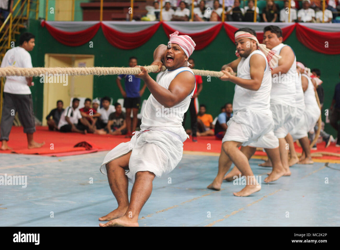 Guwahati, India. 12th Apr, 2018. Players in action in Traditional game