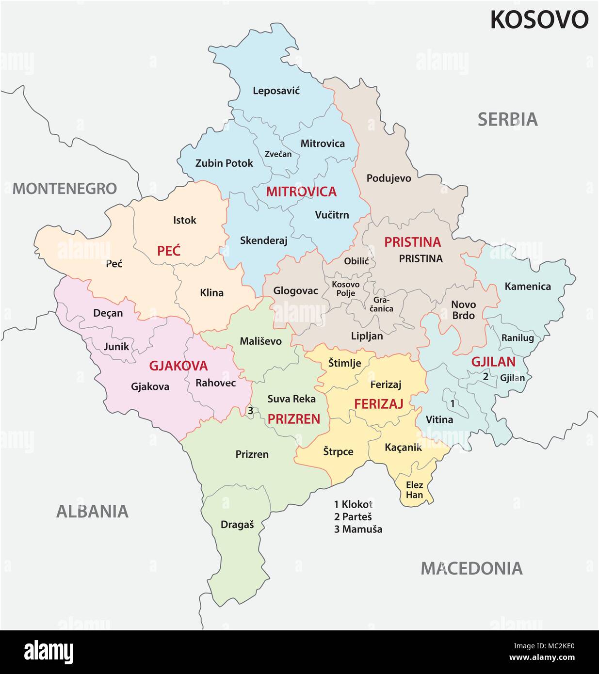 kosovo administrative and political vector map Stock Vector