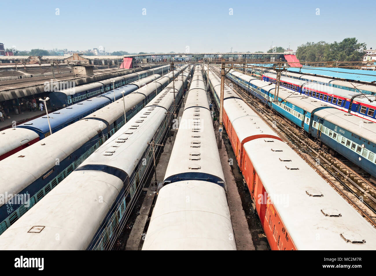 Many trains at New Delhi train station, India Stock Photo Alamy