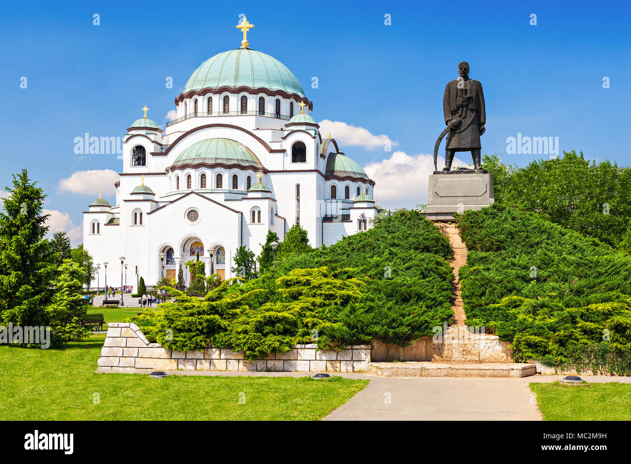 St. Sava Cathedral and Karadjordje (Serbian political leader) statue, Belgrade Stock Photo