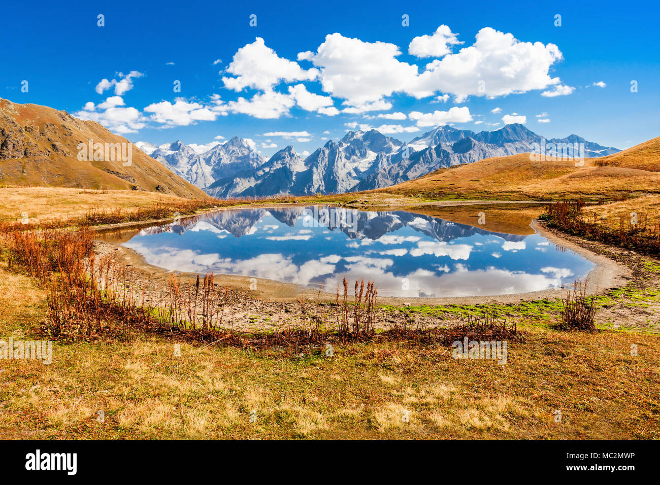 Fantastic lake Koruldi near Mestia in Svaneti region of Georgia Stock Photo