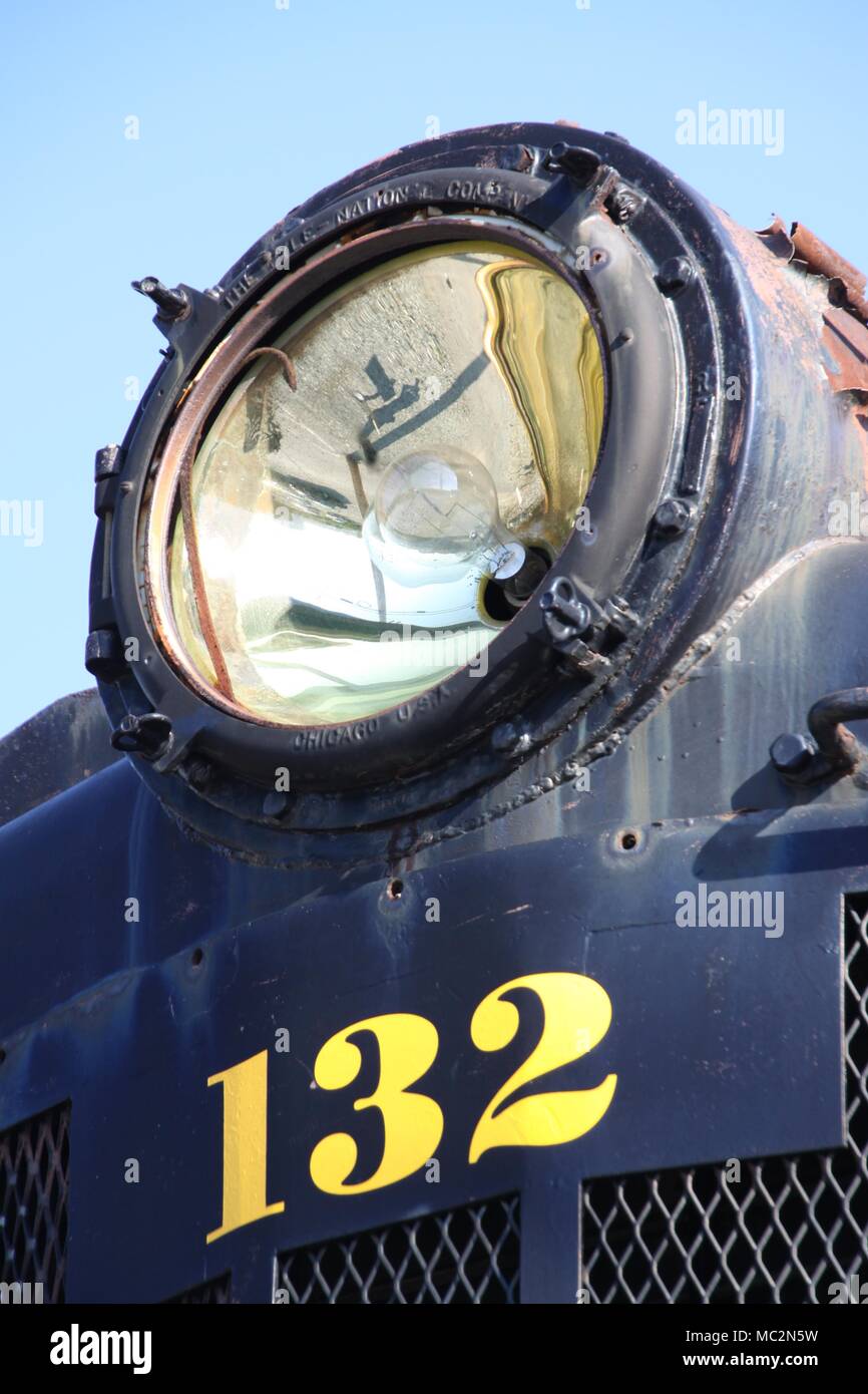Front of Diesel Locomotive #132 with Headlight Stock Photo