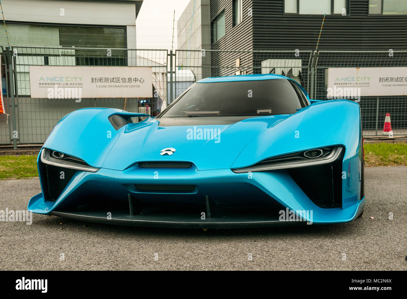 Chinese Nio EP9 supercar at the autonomous vehicle testing ground (A Nice City) in Anting, Shanghai. Stock Photo