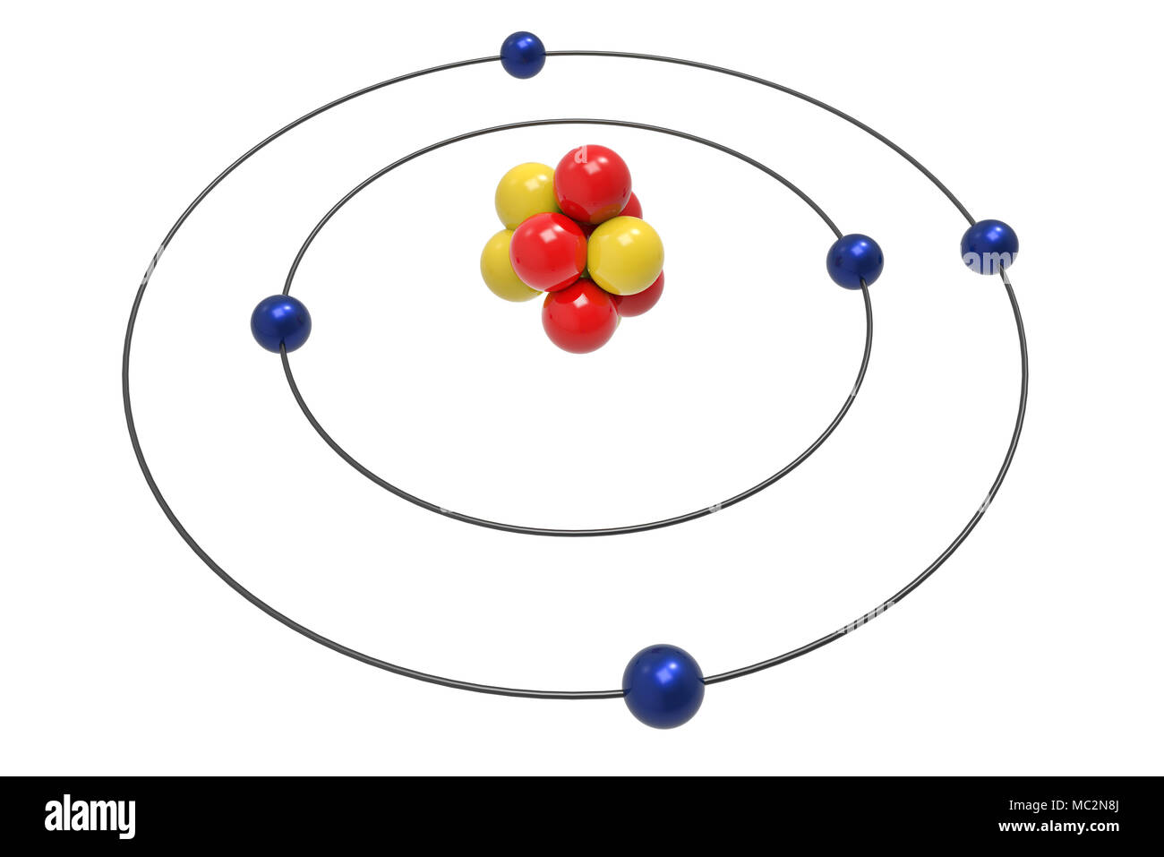 Bohr model of Boron Atom with proton, neutron and electron. Science and chemical concept 3d illustration Stock Photo