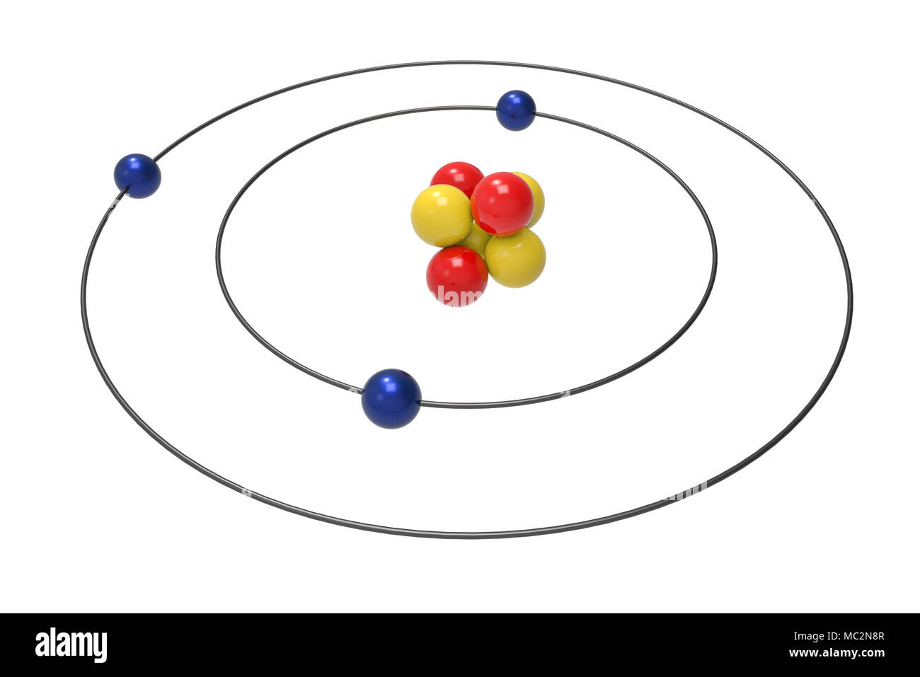 Bohr model of Lithium Atom with proton, neutron and electron. Science and chemical concept 3d illustration Stock Photo