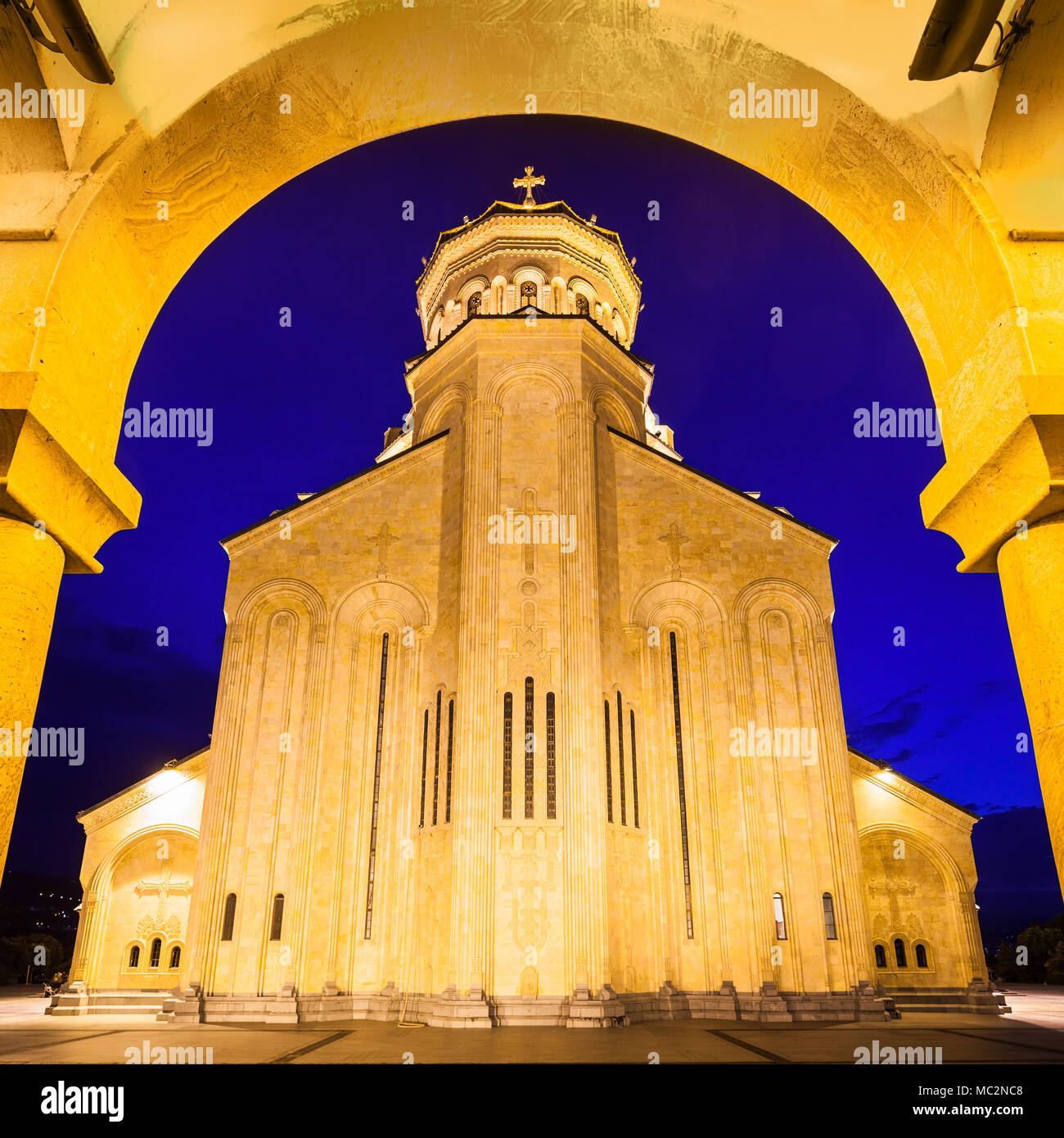 Holy Trinity Cathedral of Tbilisi (Tsminda Sameba Church) at night in ...