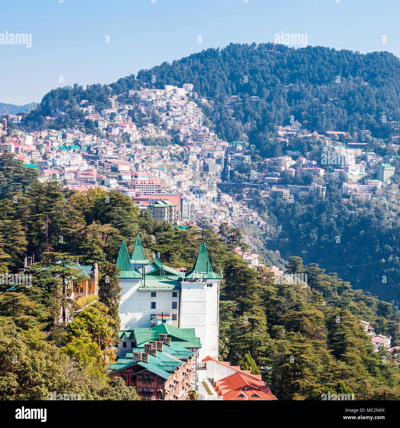 Shimla aerial view, it is the capital city of the Indian state of ...