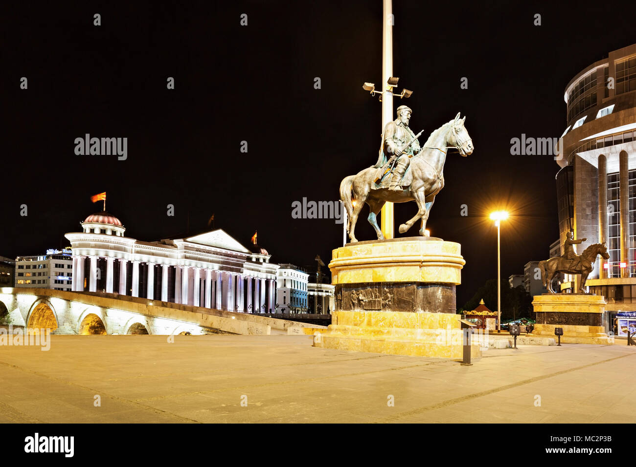 SKOPJE, MACEDONIA - MAY 29: Macedonia Square is the main square of Skopje on May, 29, 2013, Skopje, Macedonia. Stock Photo