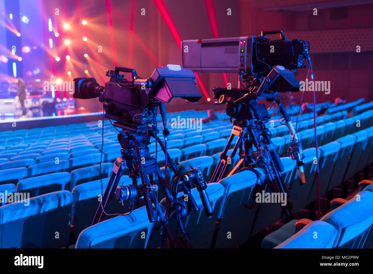 A professional television camera for filming concerts and events for a