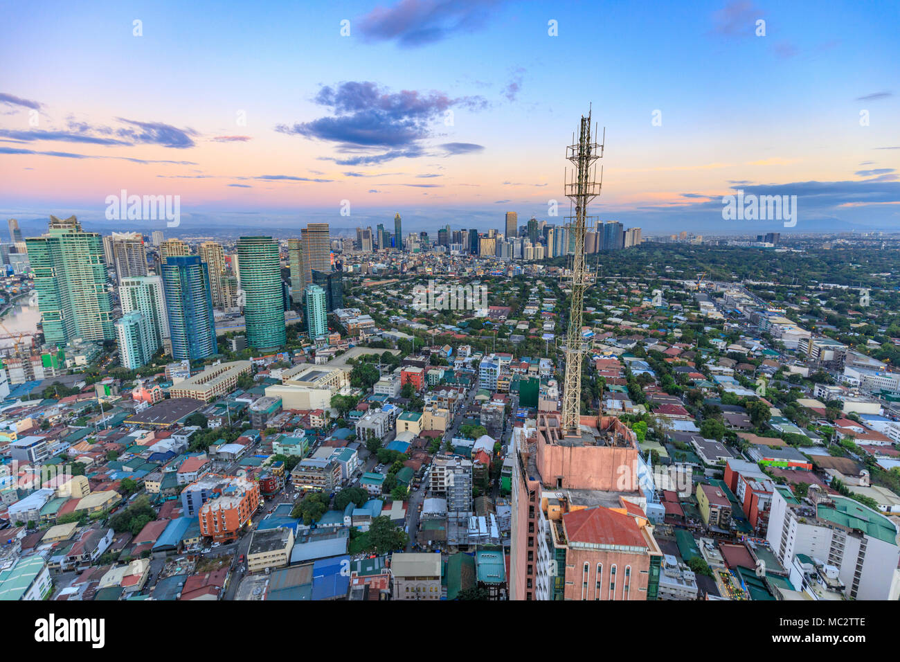 Manila, Philippines - Feb 24, 2018 : Manila Skyline. Night view of Makati, the business district of Metro Manila Stock Photo