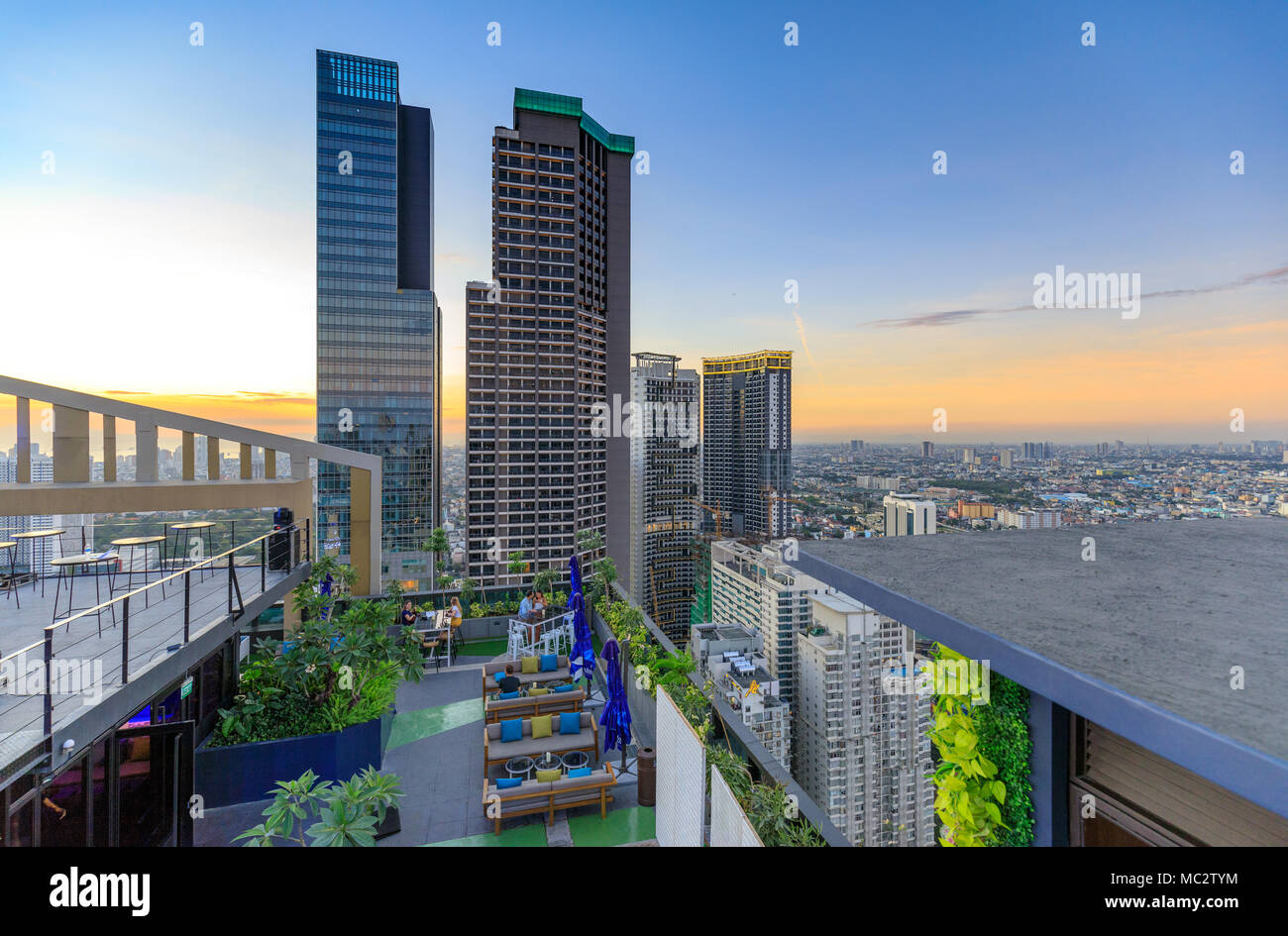 Manila, Philippines - Feb 24, 2018 : Manila Skyline. Night view of Makati, the business district of Metro Manila Stock Photo