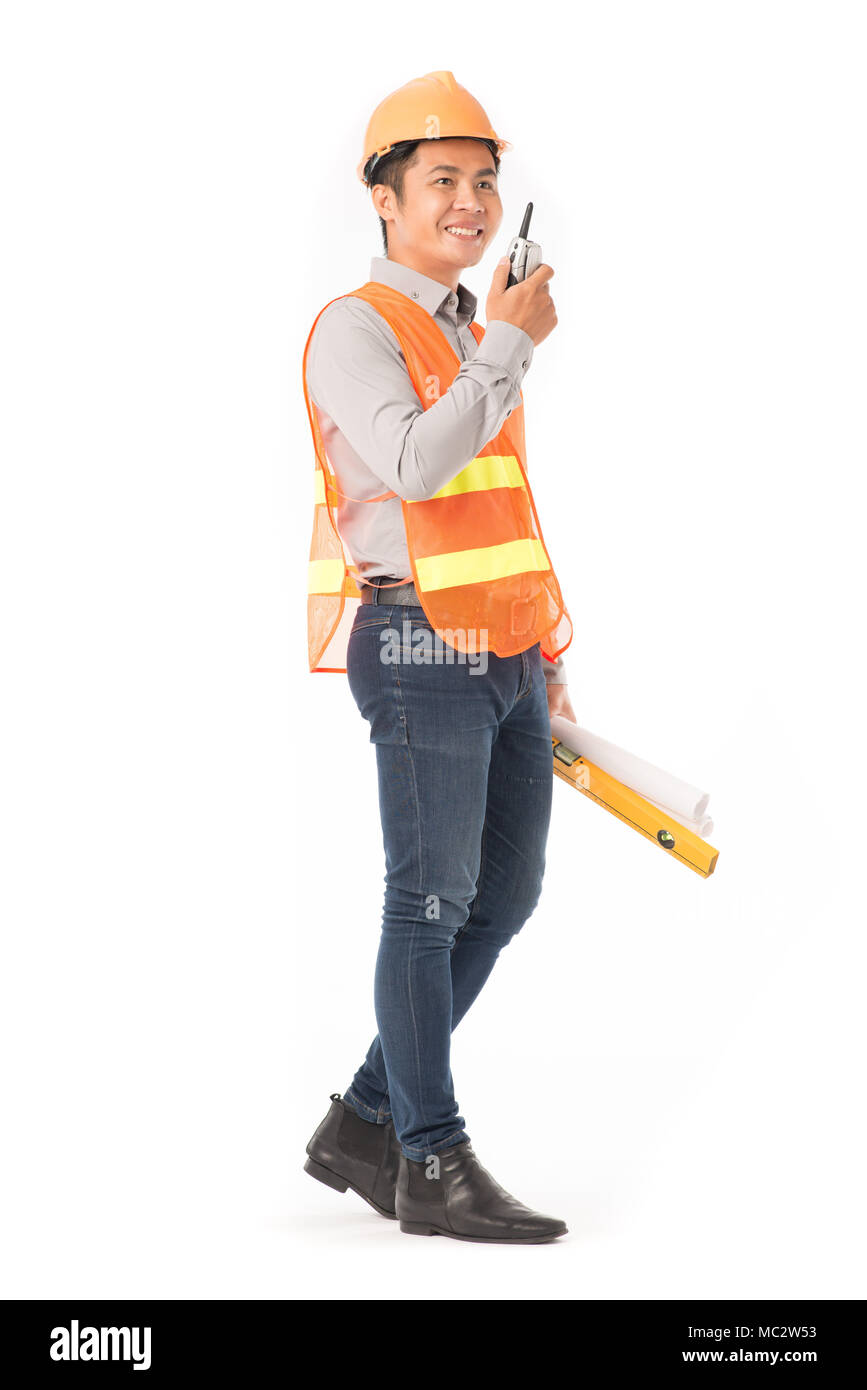 Construction worker in orange waistcoat Stock Photo