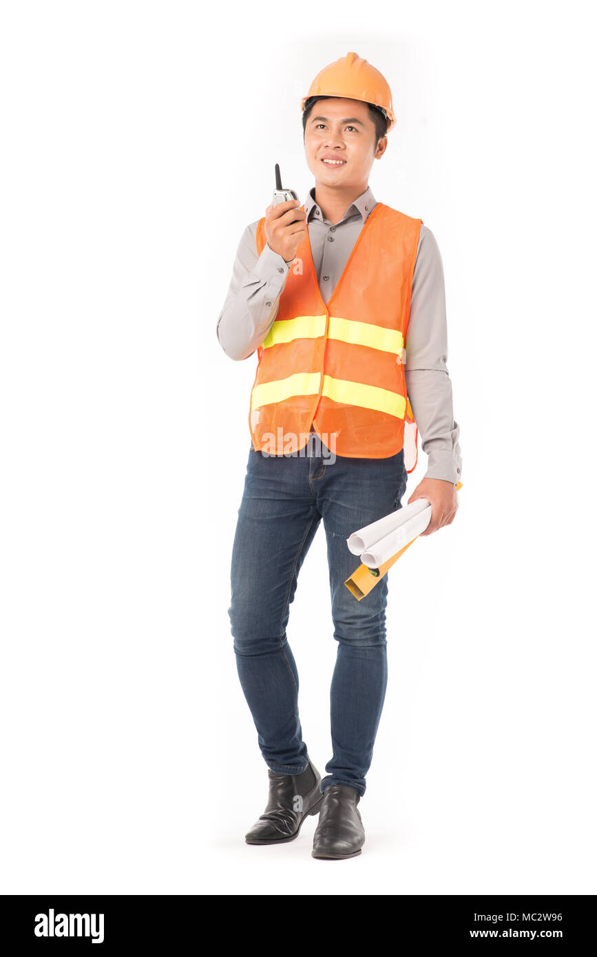 Construction worker in orange waistcoat Stock Photo