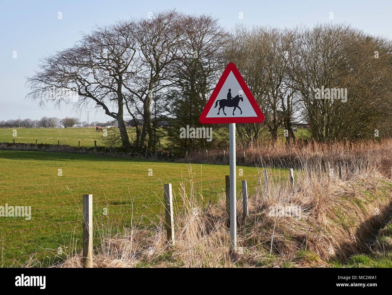 A Warning Triangle Sign of Possible Horse Riders near a Minor Country ...