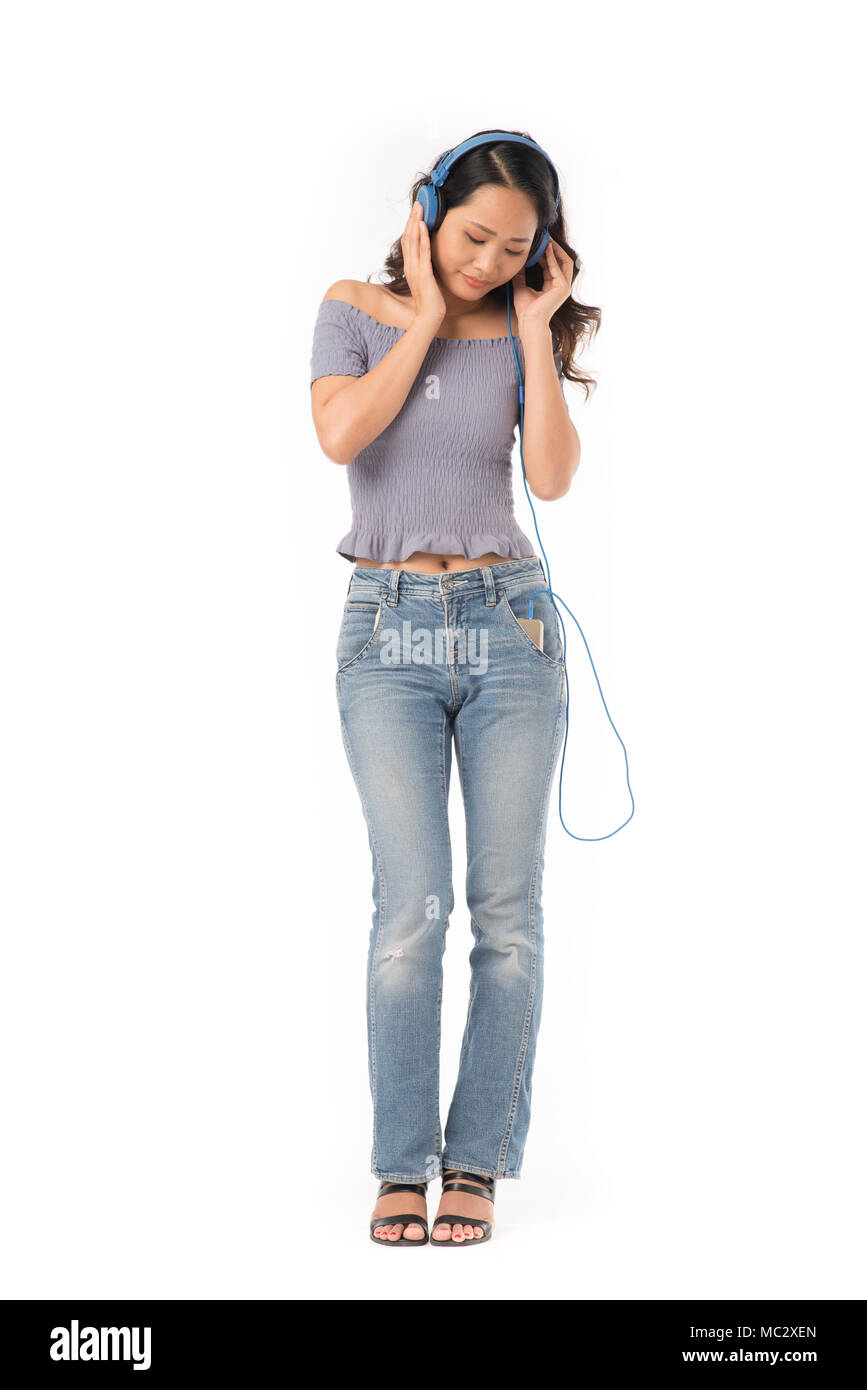 Girl enjoying music Stock Photo