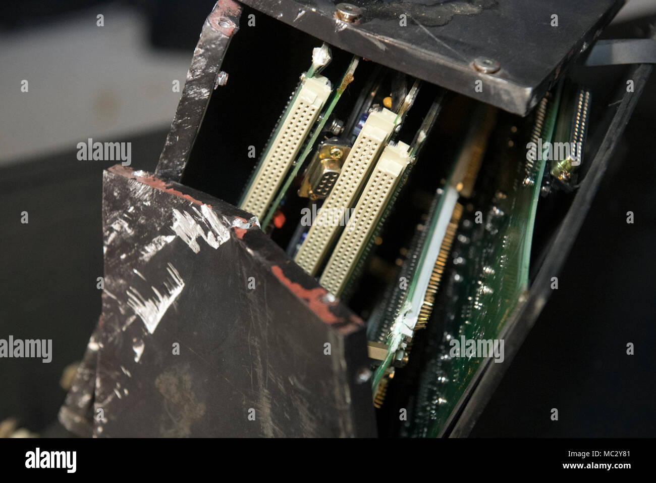 Iranian Qiam class missile guidance system remnants on display at Joint Base Anacostia-Boling in Washington, D.C. Jan. 29, 2017 provide evidence of Iranian weapons proliferation in violation of United Nations resolutions 2216 and 2231. United Nations Security Council members viewed the display Jan. 29, 2018 along with a multi-national collection of evidence proving Iranian weapons proliferation in violation of United Nations resolutions 2216 and 2231. (DdoD photo by EJ Hersom) Stock Photo