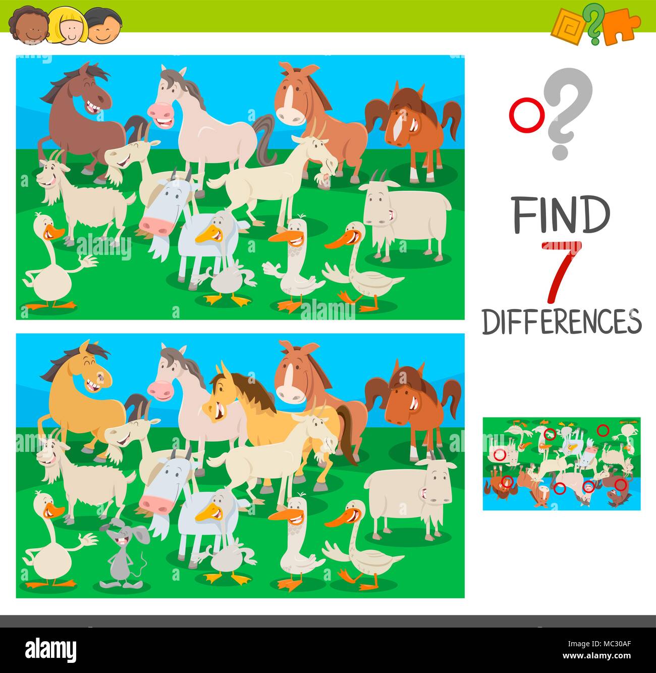 Cartoon Illustration of Finding Seven Differences Between Pictures ...