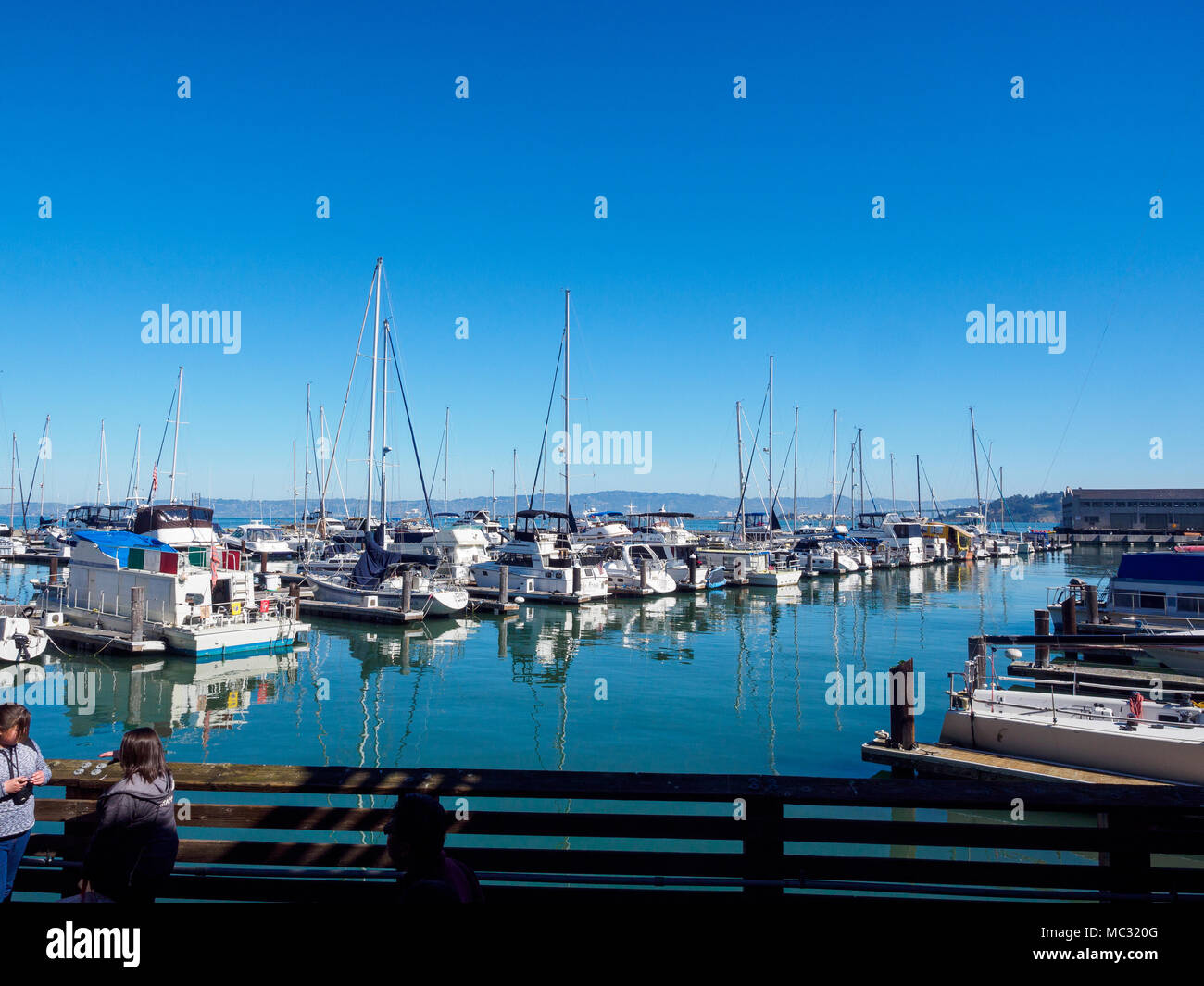 San Francisco, California - Feb 17, 2018 : Scenery of Pier 39 fisherman's wharf at San Francisco, which is a famous tourist spot. Stock Photo