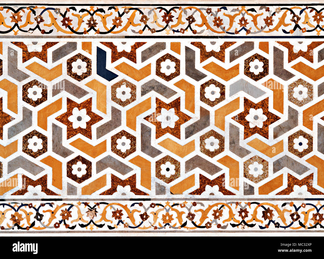 AGRA, INDIA - APRIL 09: Pattern on Taj Mahal on April 09, 2012 in Agra, India. Taj Mahal is widely recognized as the jewel of Muslim art and one of th Stock Photo