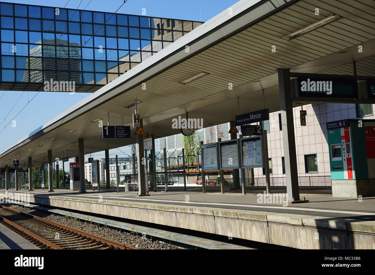 S-Bahn Station 'Messe', S-Bahnhof „ Frankfurt (Main) Messe', near Gatehouse, Messe Torhaus, Trade fair building, Frankfurt am Main, Germany Stock Photo