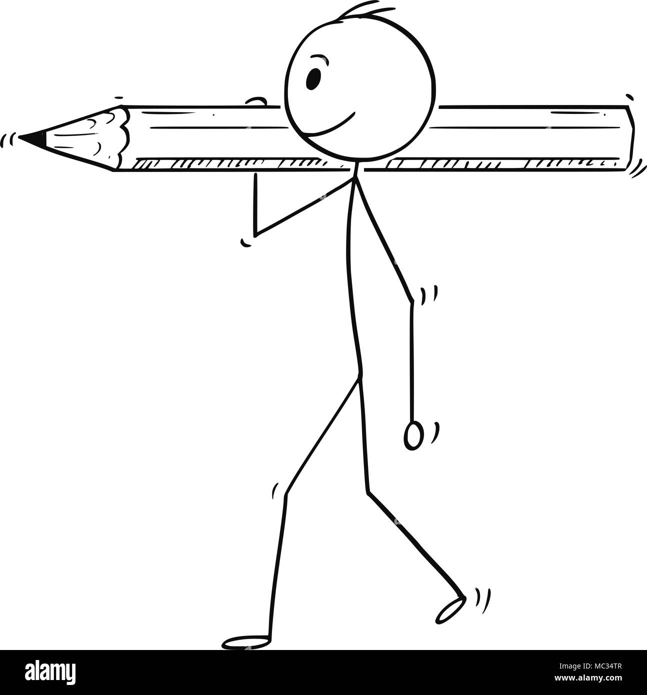 Cartoon of Man or Businessman Carrying Big Pencil Stock Vector