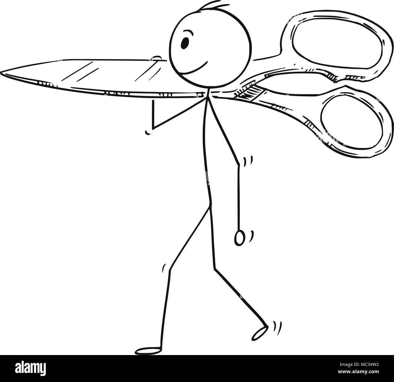 Cartoon of Man or Businessman Carrying Big Scissors Stock Vector