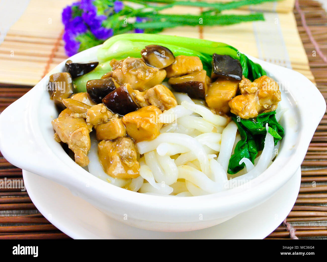 Noodle. rice noodles soup with chicken and vegetable. asia food Stock