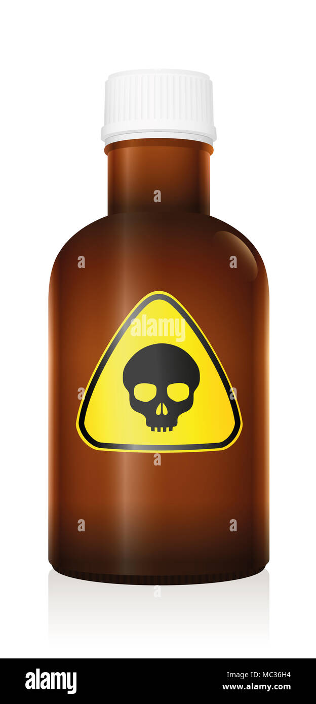 Poison bottle with skull as warning hazard symbol - illustration on white background. Stock Photo