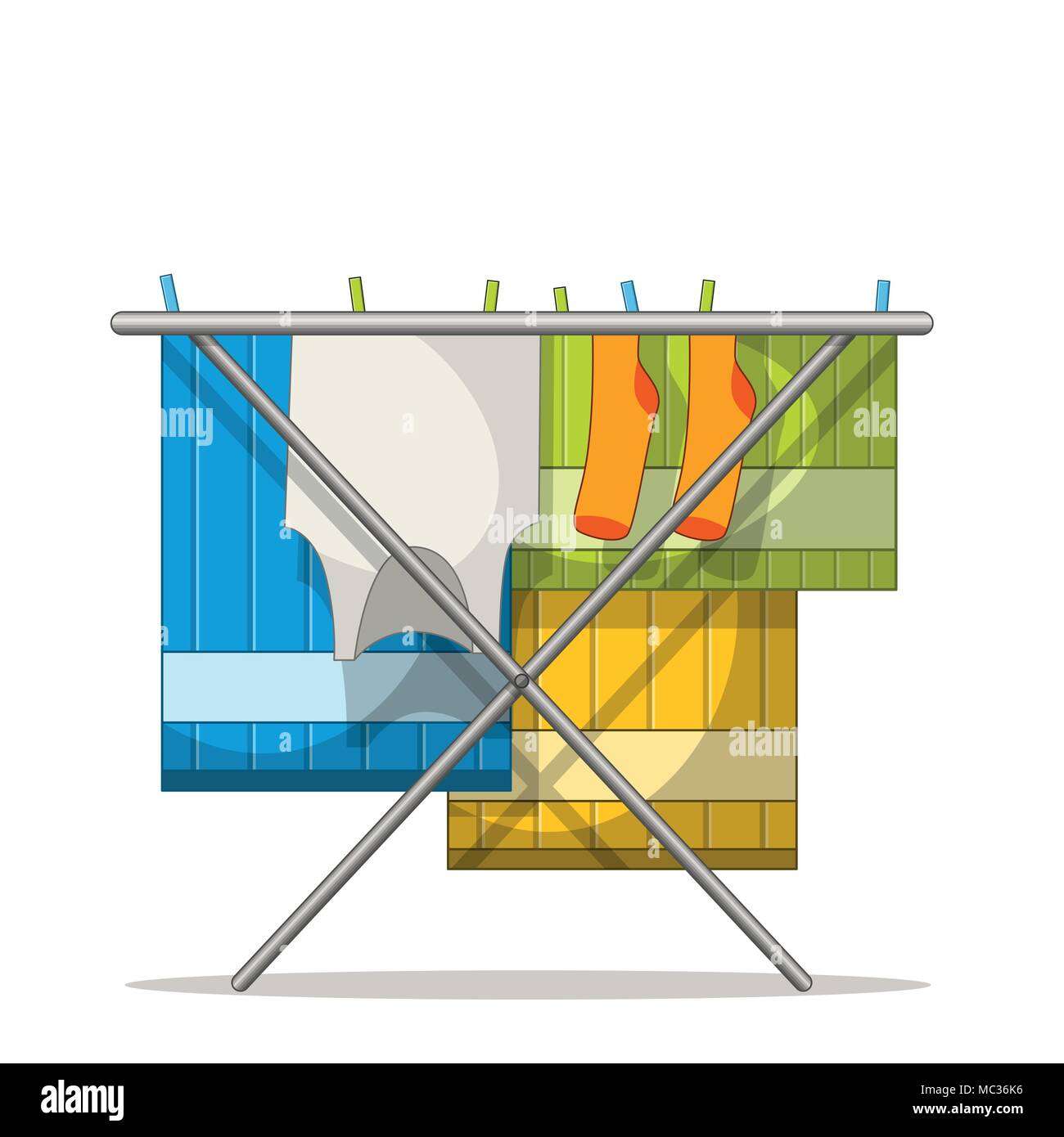 Clothes rack with laundry. Isolated on white background. Stock Vector