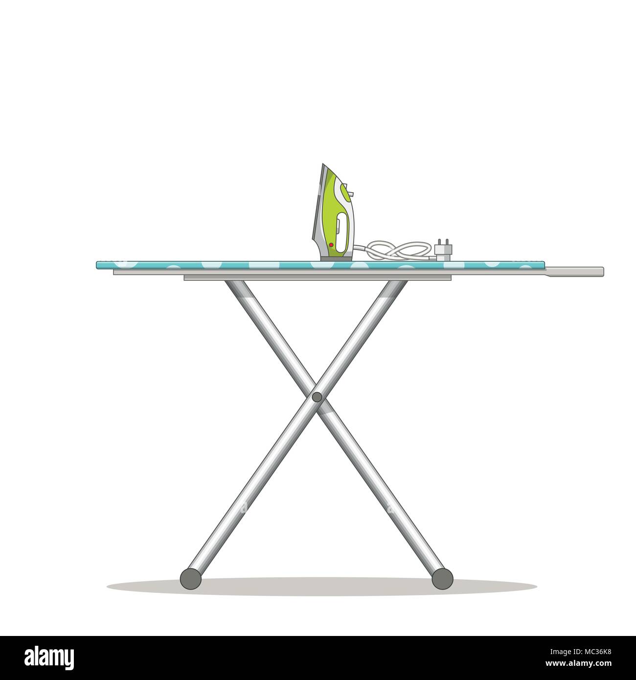 Ironing board with iron. Isolated on white background. Stock Vector