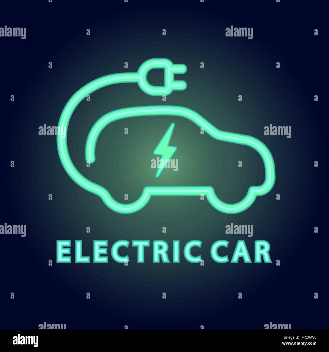 Vector electric car Icon. Logo element illustration in neon light style