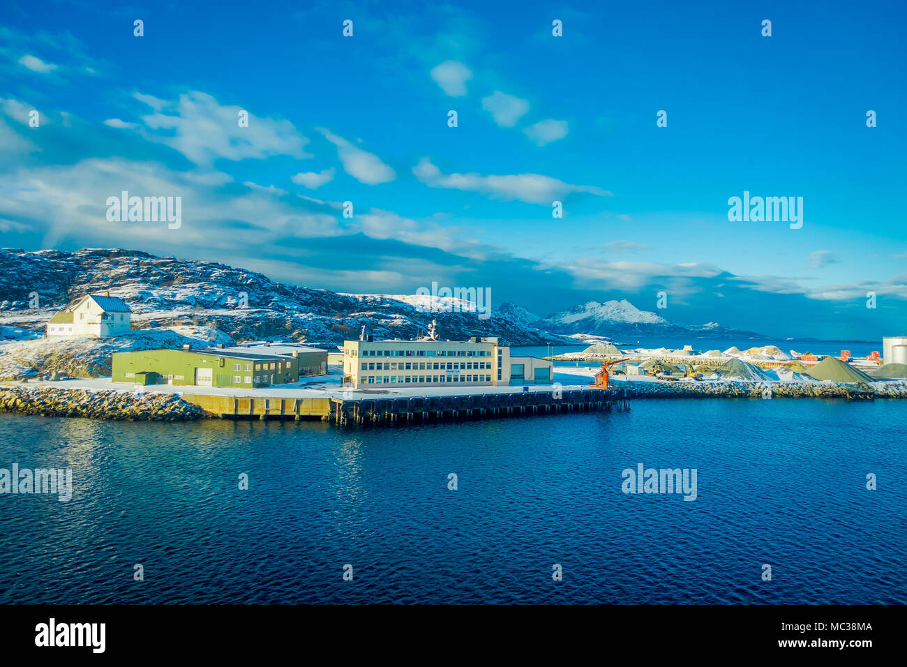 Bodo, Norway April 09, 2018 Outdoor view of urban buildings and