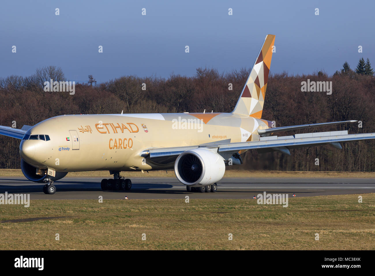 Hahn/Germany: Boeing 777 from Ethiad at hahn/Germany 28.03.2017 Stock Photo