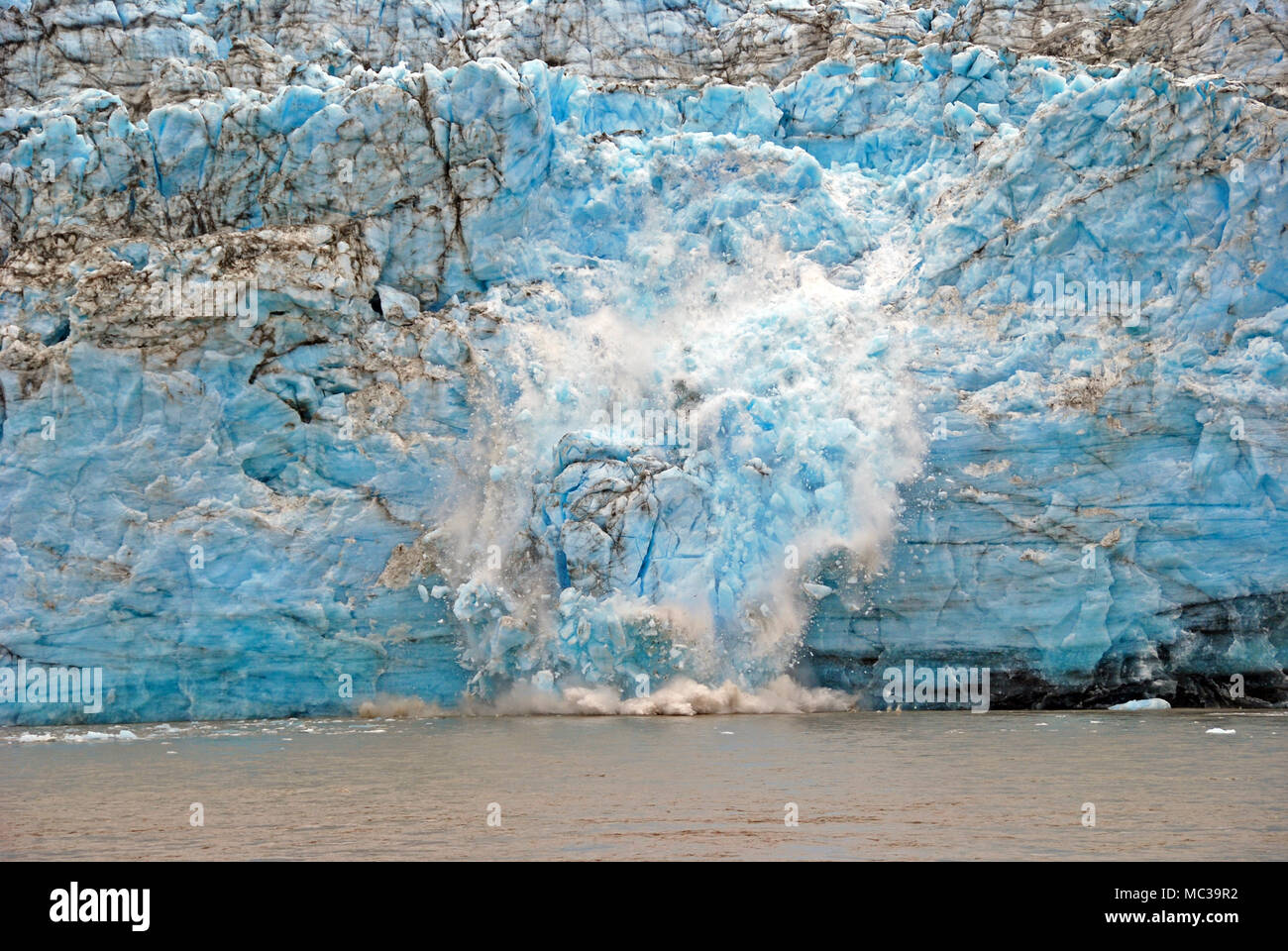 Calving of the Childs Glacier into the Copper River near Cordova, Alaska Stock Photo