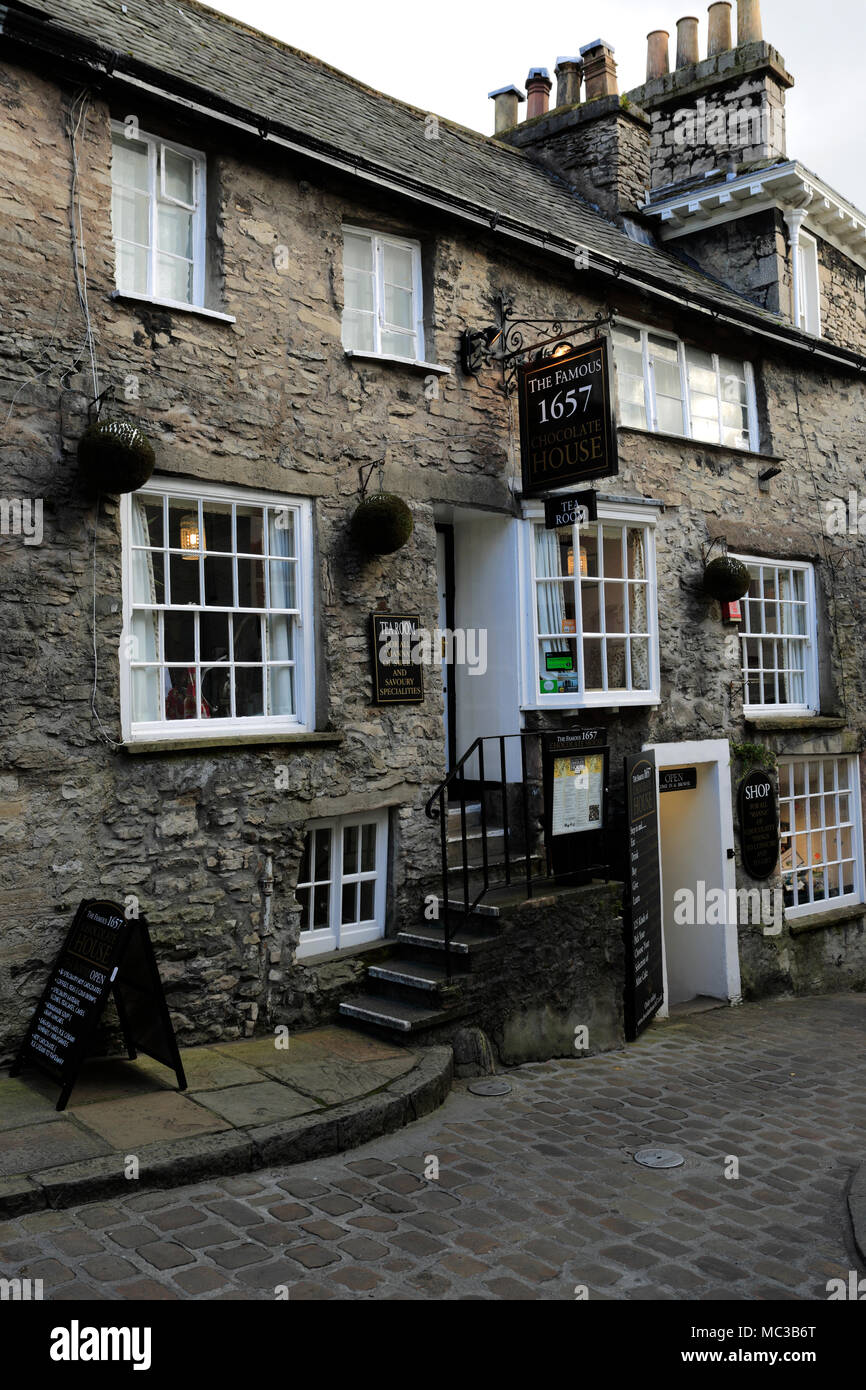 The old 1657 Chocolate House shop, Kendal town Cumbria, England, UK