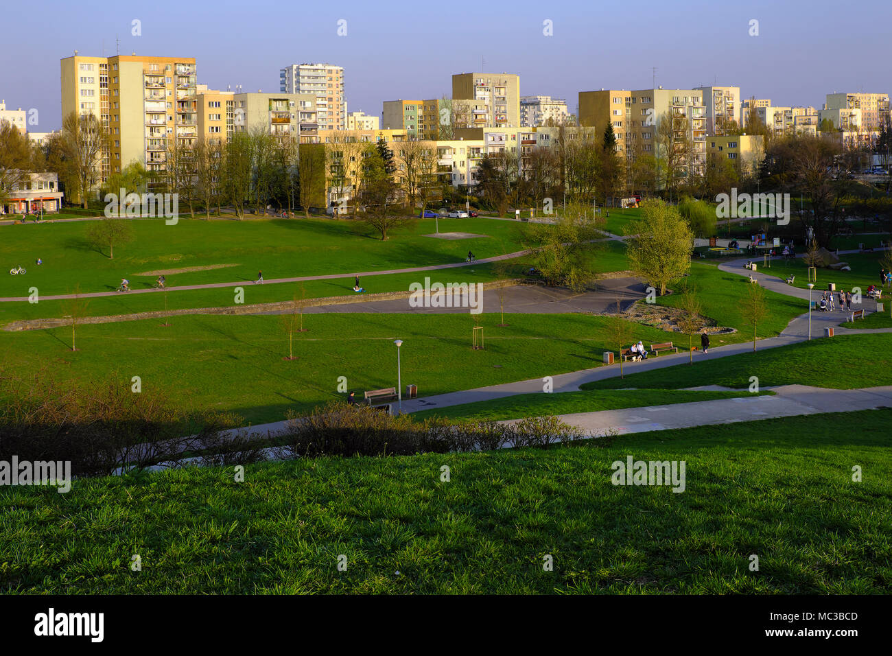 Warsaw, Mazovia / Poland - 2018/04/12: Ursynow quarter - residential district in southern Warsaw, combining post socialist multi-family development wi Stock Photo