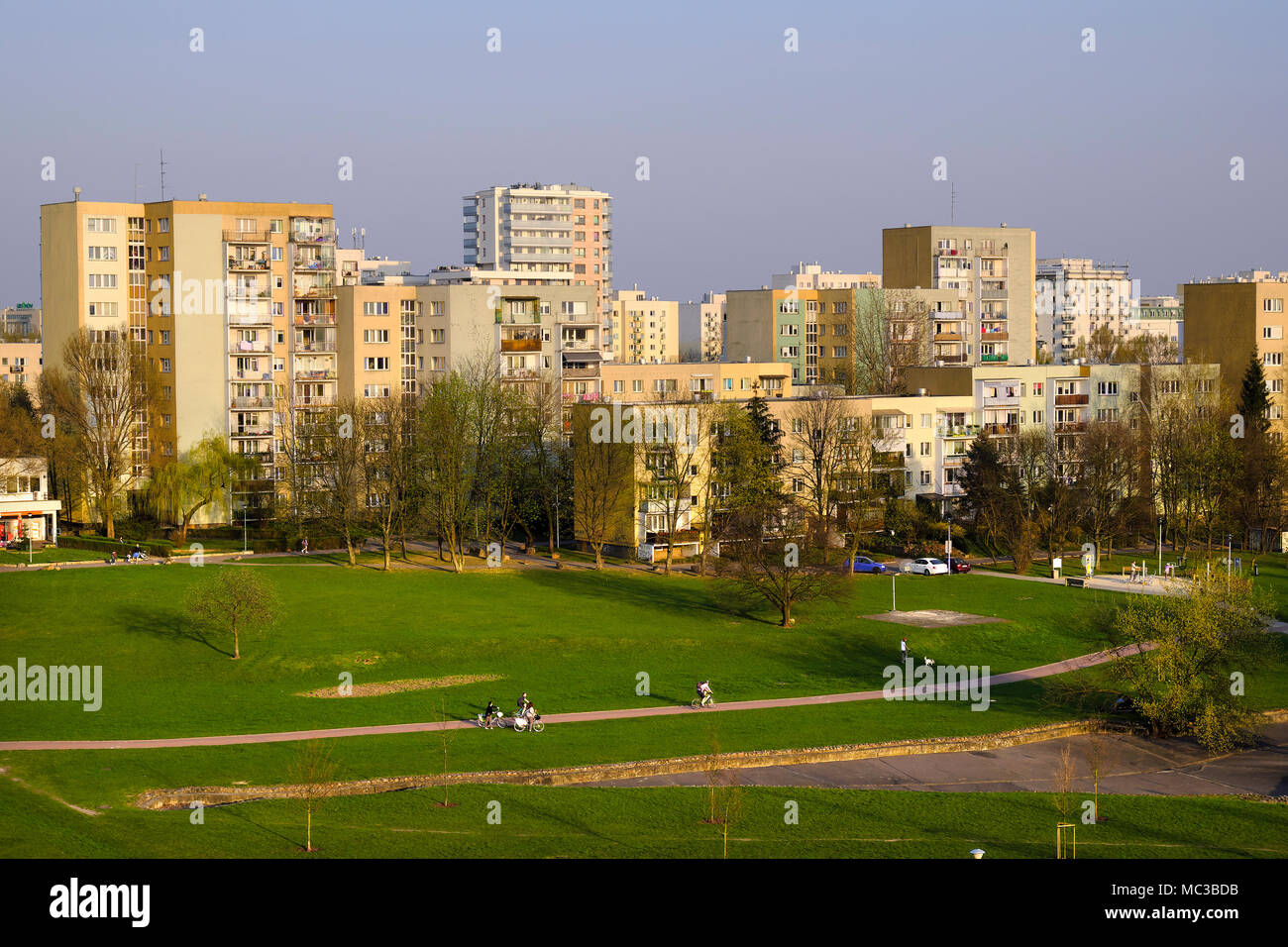 Warsaw, Mazovia / Poland - 2018/04/12: Ursynow quarter - residential district in southern Warsaw, combining post socialist multi-family development wi Stock Photo