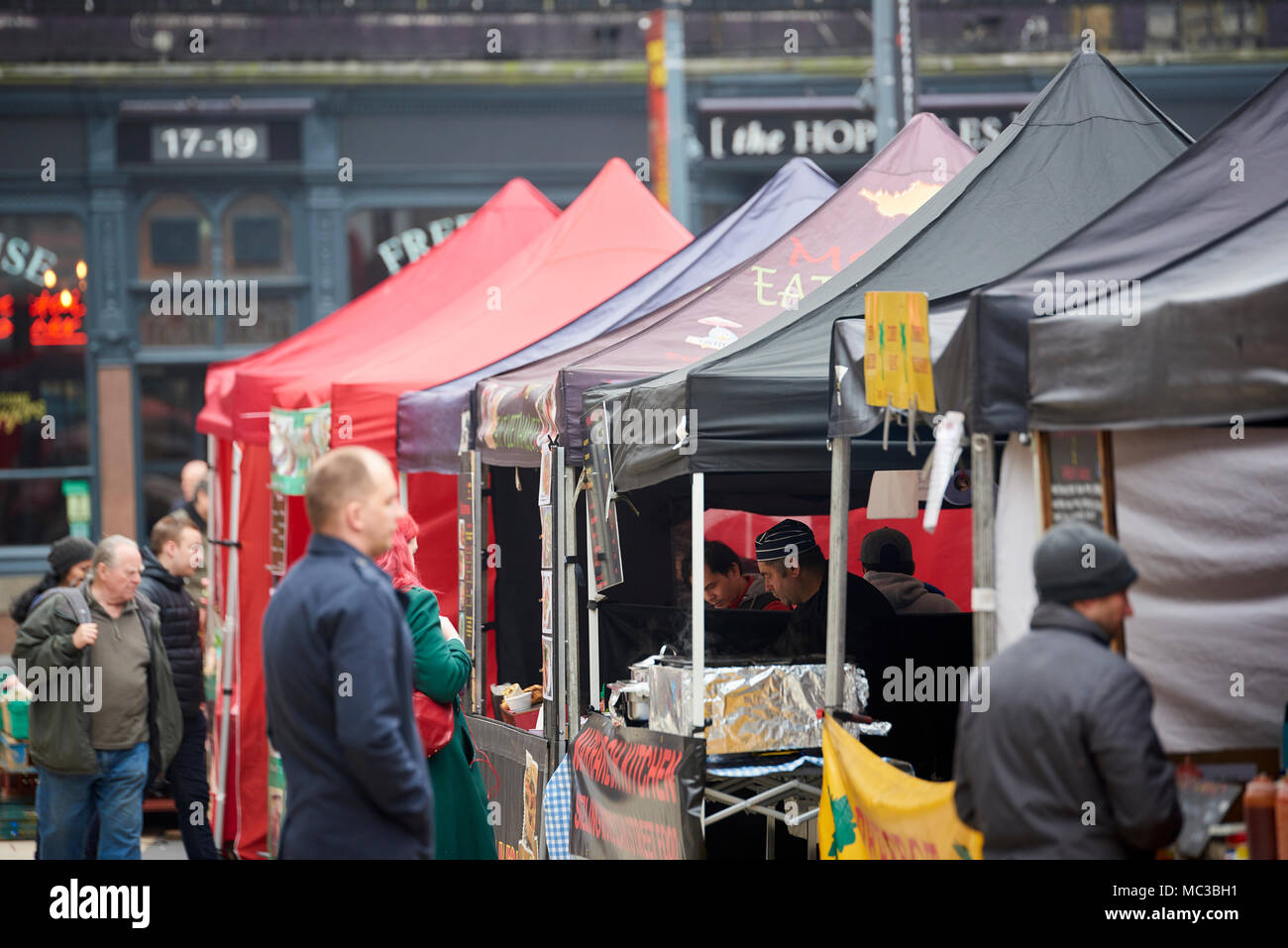 Detail of Street food market stalls in Lyric Square, near Hammersmith. Stock Photo